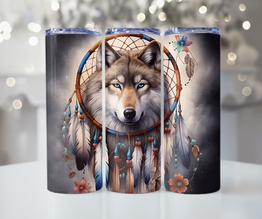 #229 Wolf with Dreamcatcher Tumbler