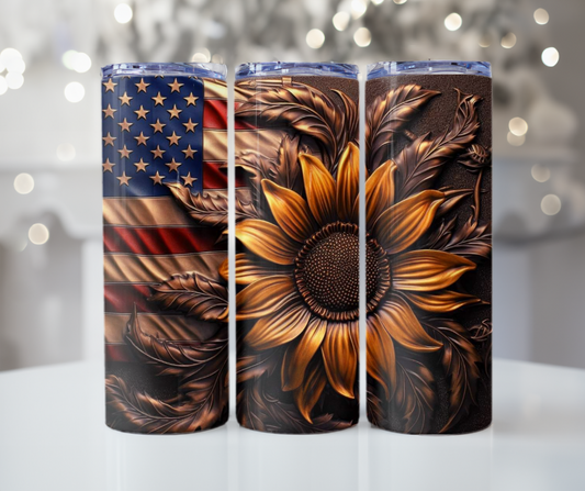 #257 American Sunflower Carving Tumbler