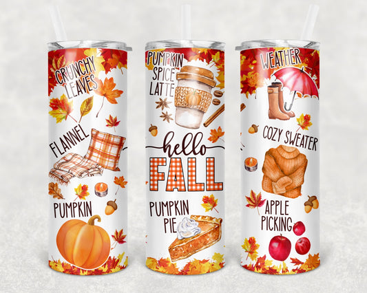 #27 Hello Fall with Leaves Tumbler