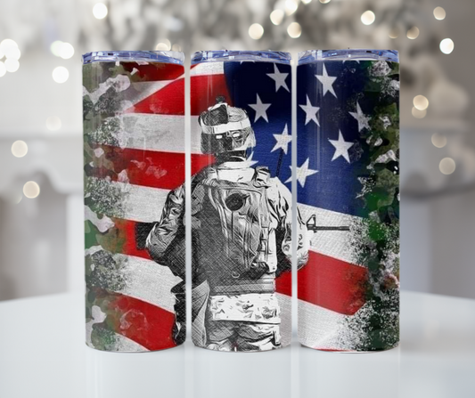 #305 Soldier American Flag Tumbler