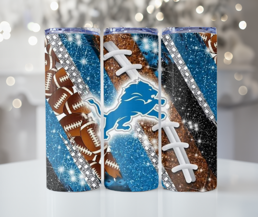 #321 Lions Football and Glitter Tumbler
