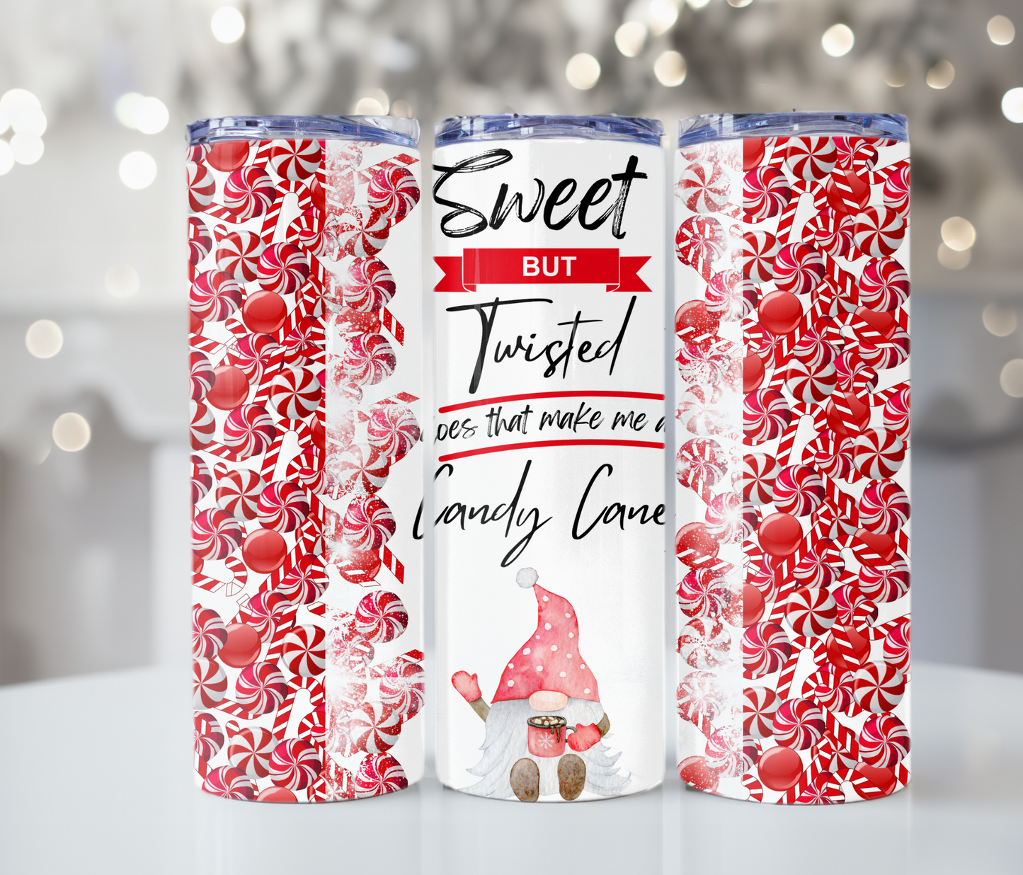 #330 Sweet and Twisted Candy Cane Tumbler- Red Gnome