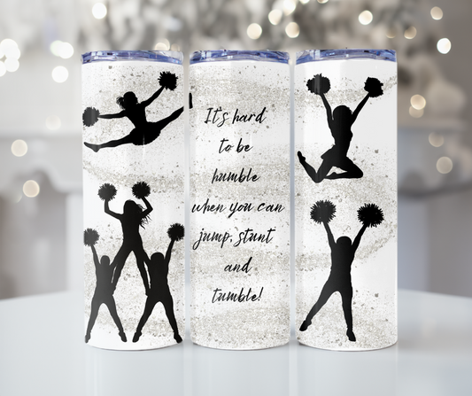 #373 Cheer Hard to Be Humble Grey Glitter Tumbler