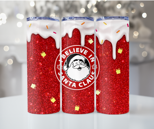 #37 I Believe In Santa Red Glitter Tumbler
