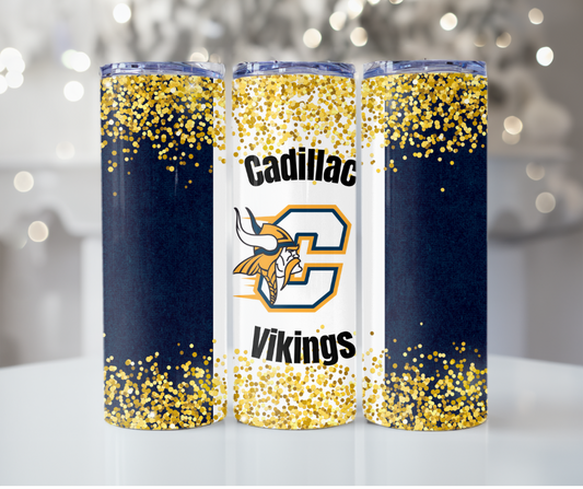 #397 Cadillac Vikings - Gold Glitter Tumbler