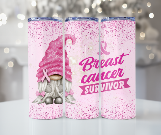 #411 Breast Cancer Survivor Gnome Tumbler