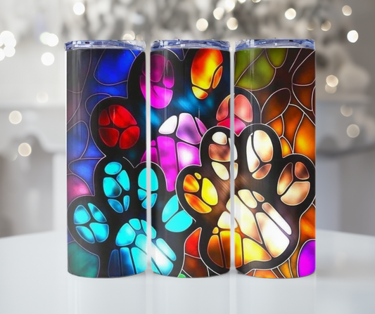 #440 Stained Glass Paw Prints Tumbler