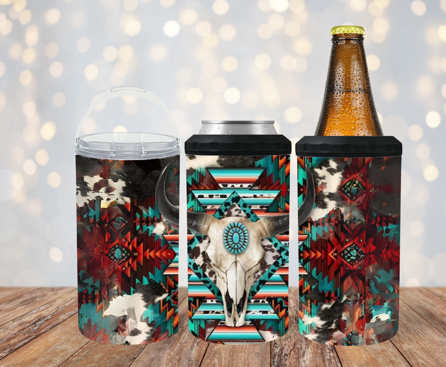 #471 Teal Cow Head Can Cooler
