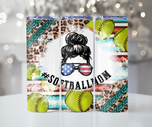 #488 Teal Cheeta Print Softball Mom Tumbler