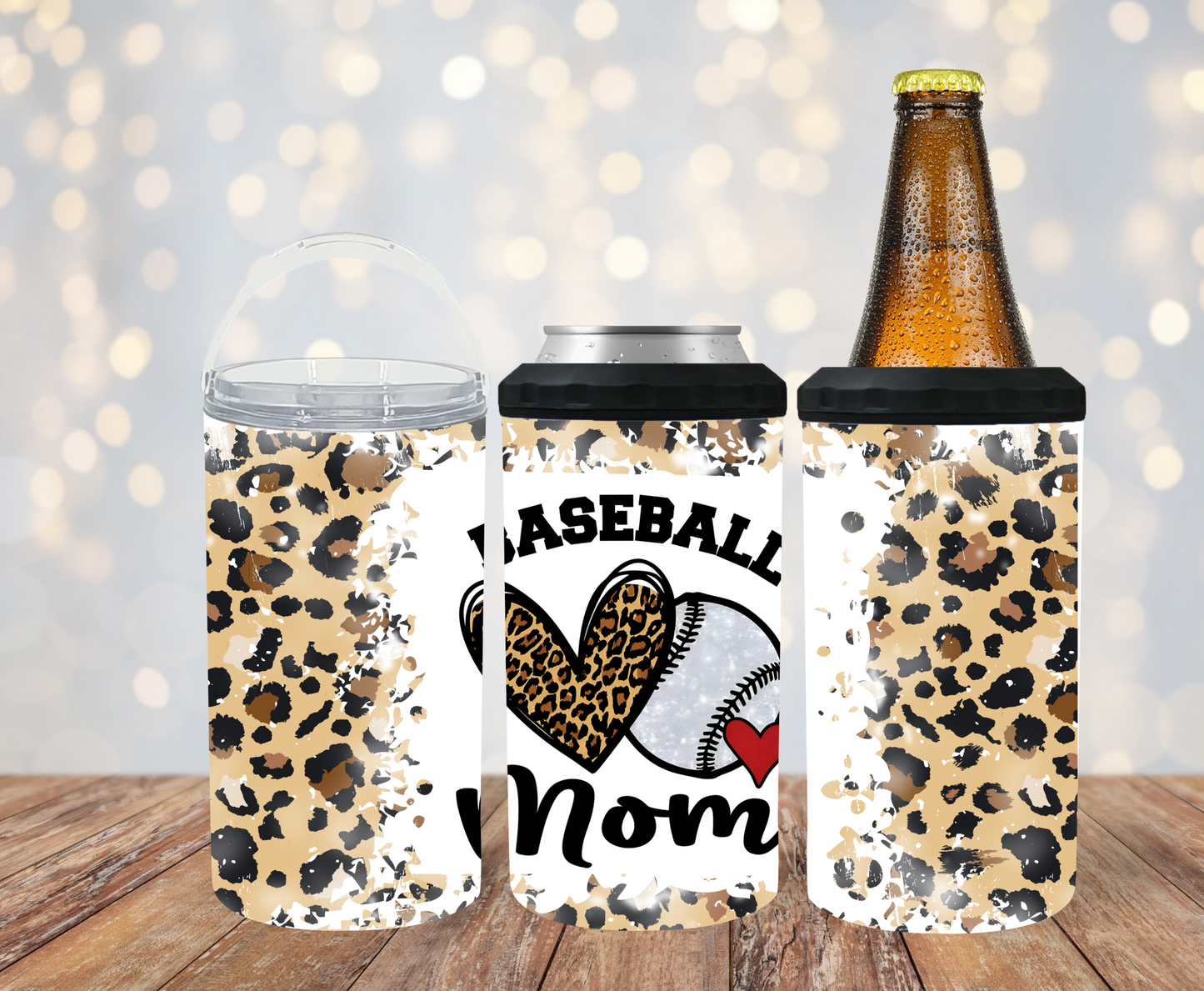 #499 Baseball Mom Cheetah Print Can Cooler
