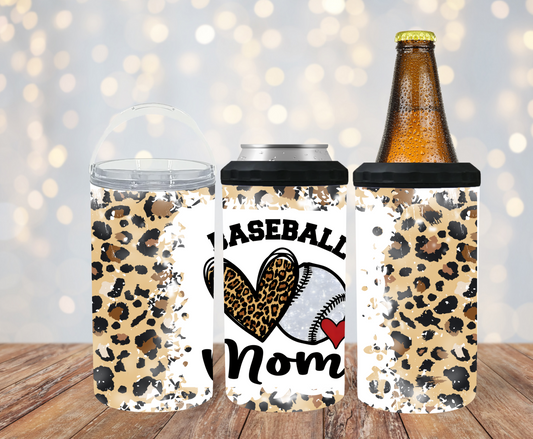 #499 Baseball Mom Cheetah Print Can Cooler