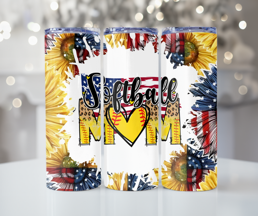 #513 Softball Mom American Sunflower Tumbler