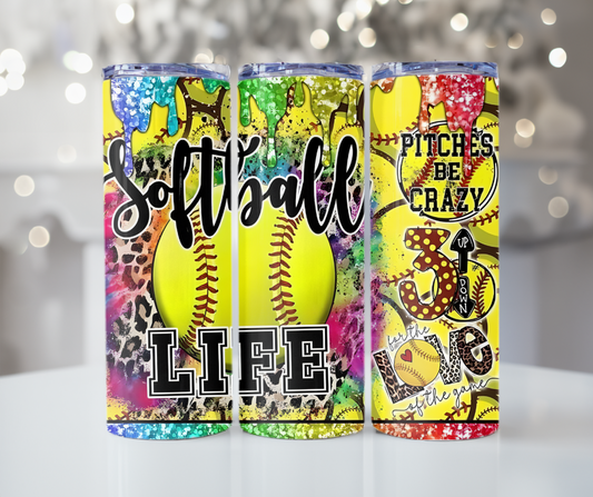 #514 Pitches Be Crazy Softball Life Tumbler