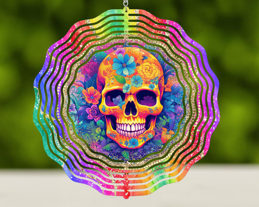 #528 Colorful Skull Wind Spinner - 10 inch