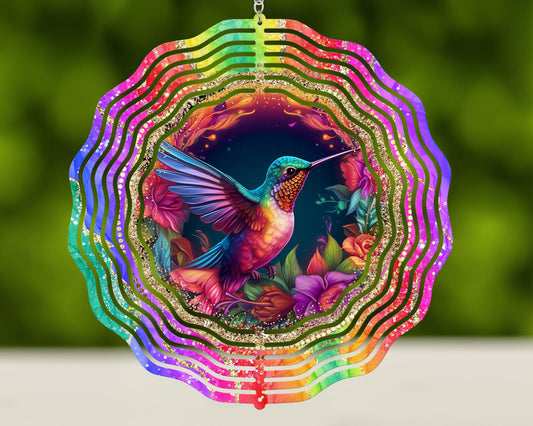#529 Colorful Hummingbird Wind Spinner- 10 inch
