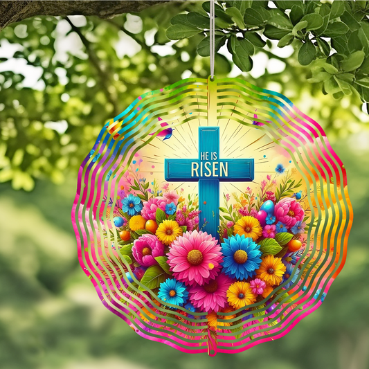 #532 He Is Risen Colorful with Cross Wind Spinner - 10 inch