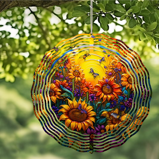 #533 Sunflower and Bee Wind Spinner- 10 inch