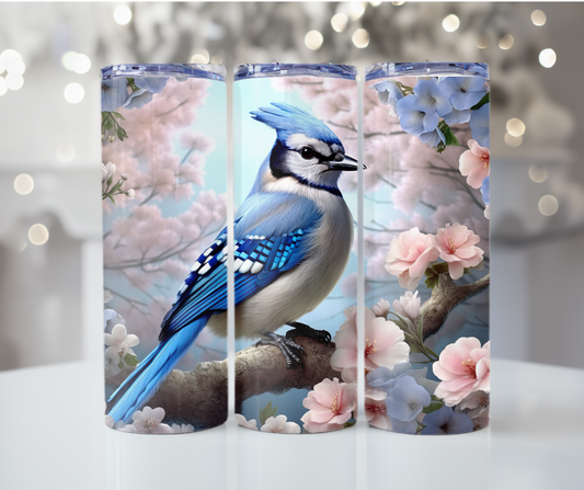 #79 Blue Jay with Pink Flowers Tumbler