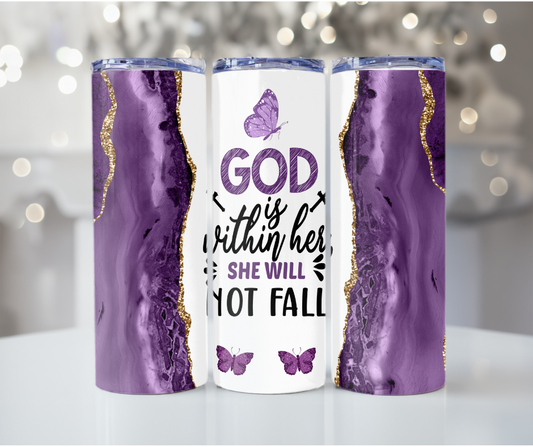 #98 God is within her she will not fail - Purple Tumbler