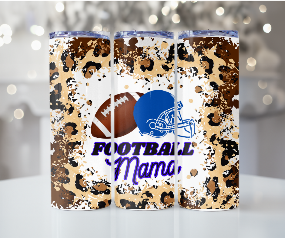 #99 Blue Cheeta Football Mama Tumbler