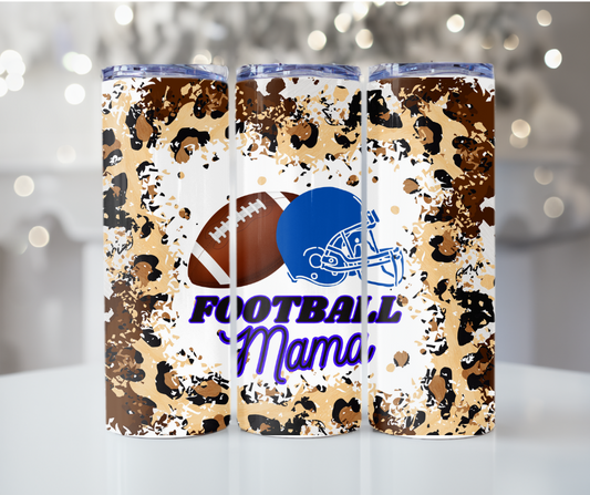 #99 Blue Cheeta Football Mama Tumbler