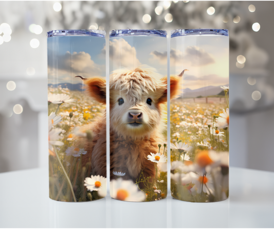 #42 Highland Cow White Flowers Tumbler